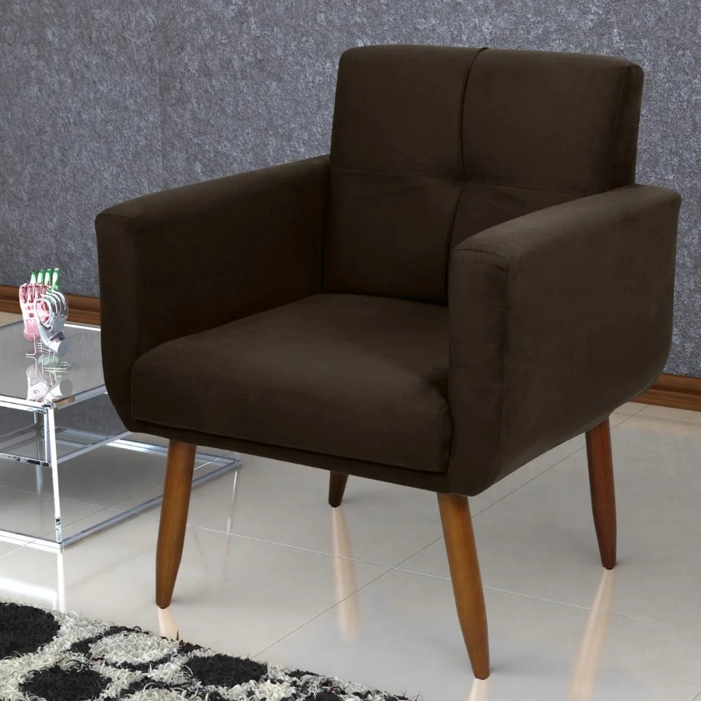 Poltrona Decorativa para Sala Lilian Suede Marrom