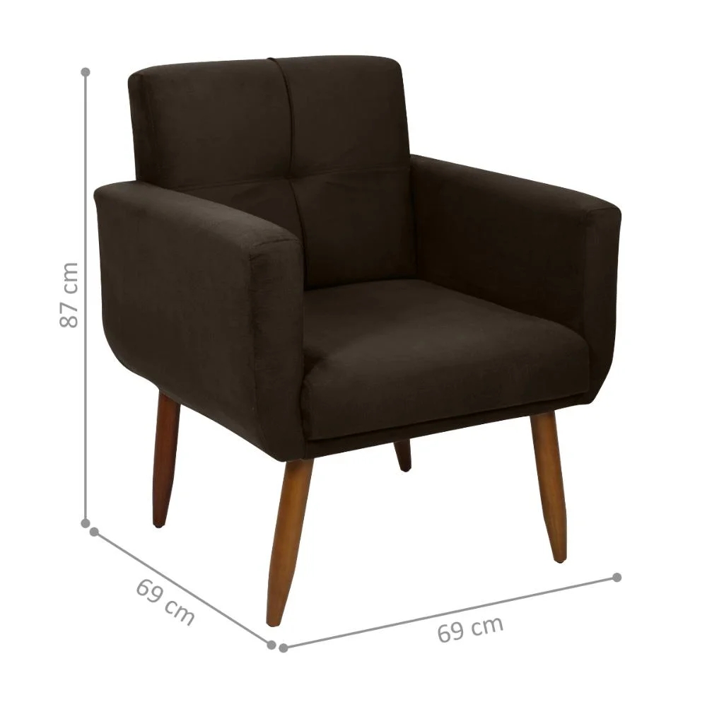 Poltrona Decorativa para Sala Lilian Suede Marrom