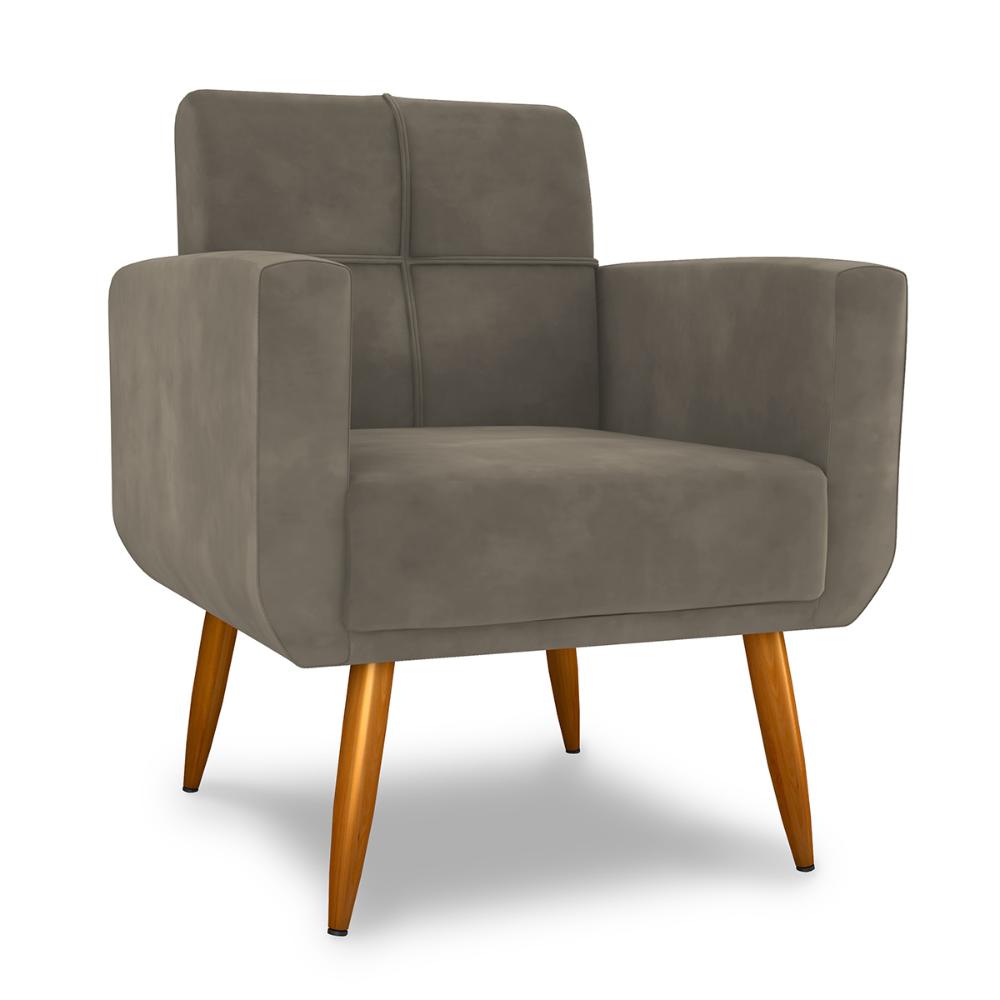Poltrona Decorativa para Sala Lilian Veludo Cappuccino