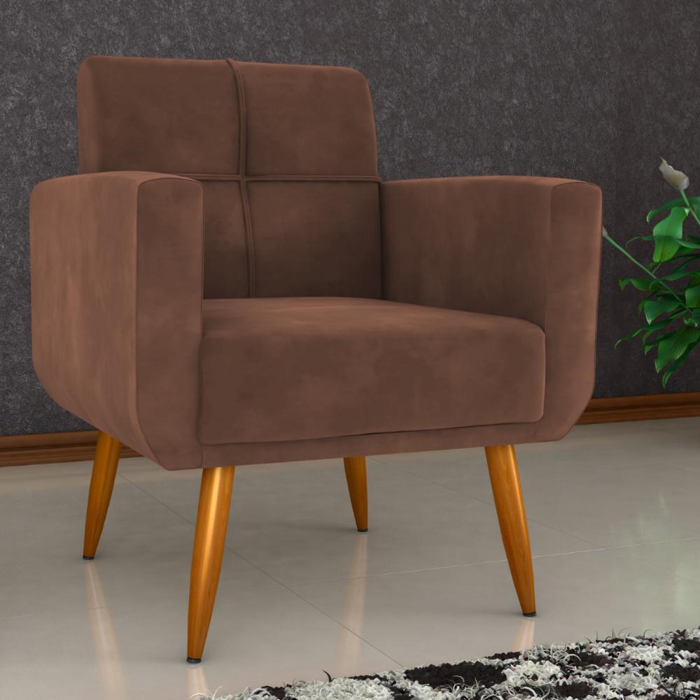 Poltrona Decorativa para Sala Lilian Veludo Ferrugem