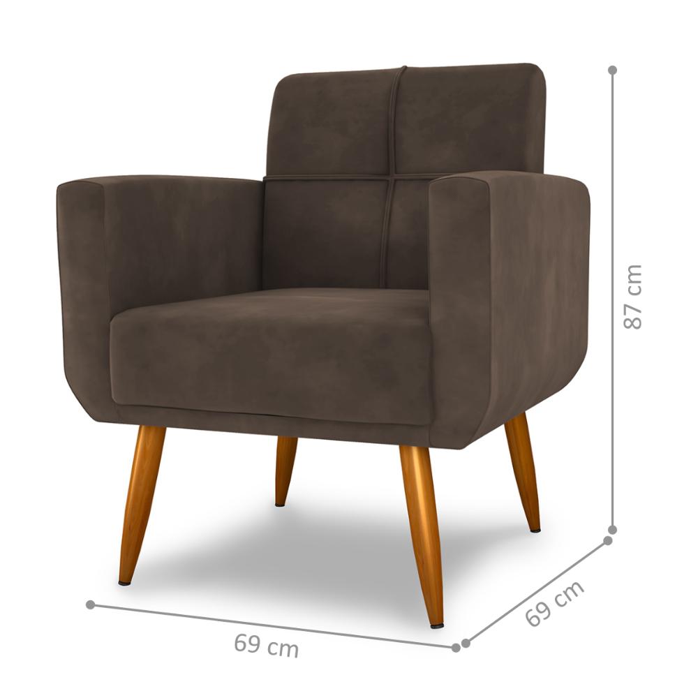 Poltrona Decorativa para Sala Lilian Veludo Marrom