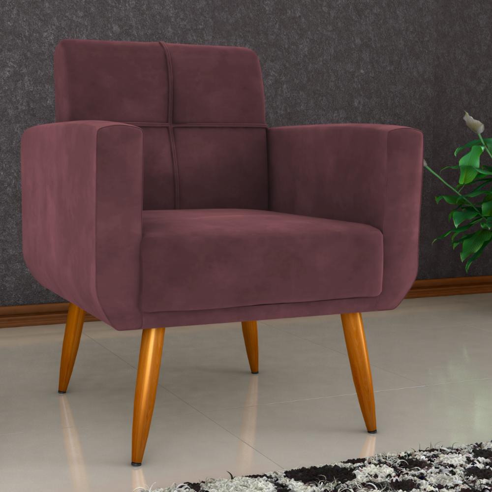 Poltrona Decorativa para Sala Lilian Veludo Rosê