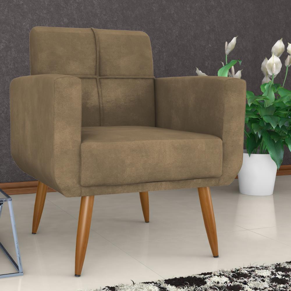 Poltrona Decorativa para Sala Lilian Veludo Turkey Cappuccino