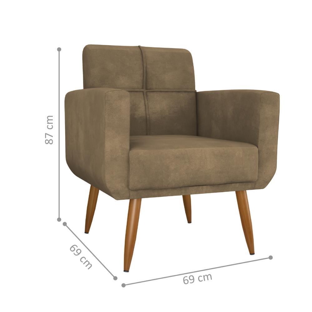 Poltrona Decorativa para Sala Lilian Veludo Turkey Cappuccino