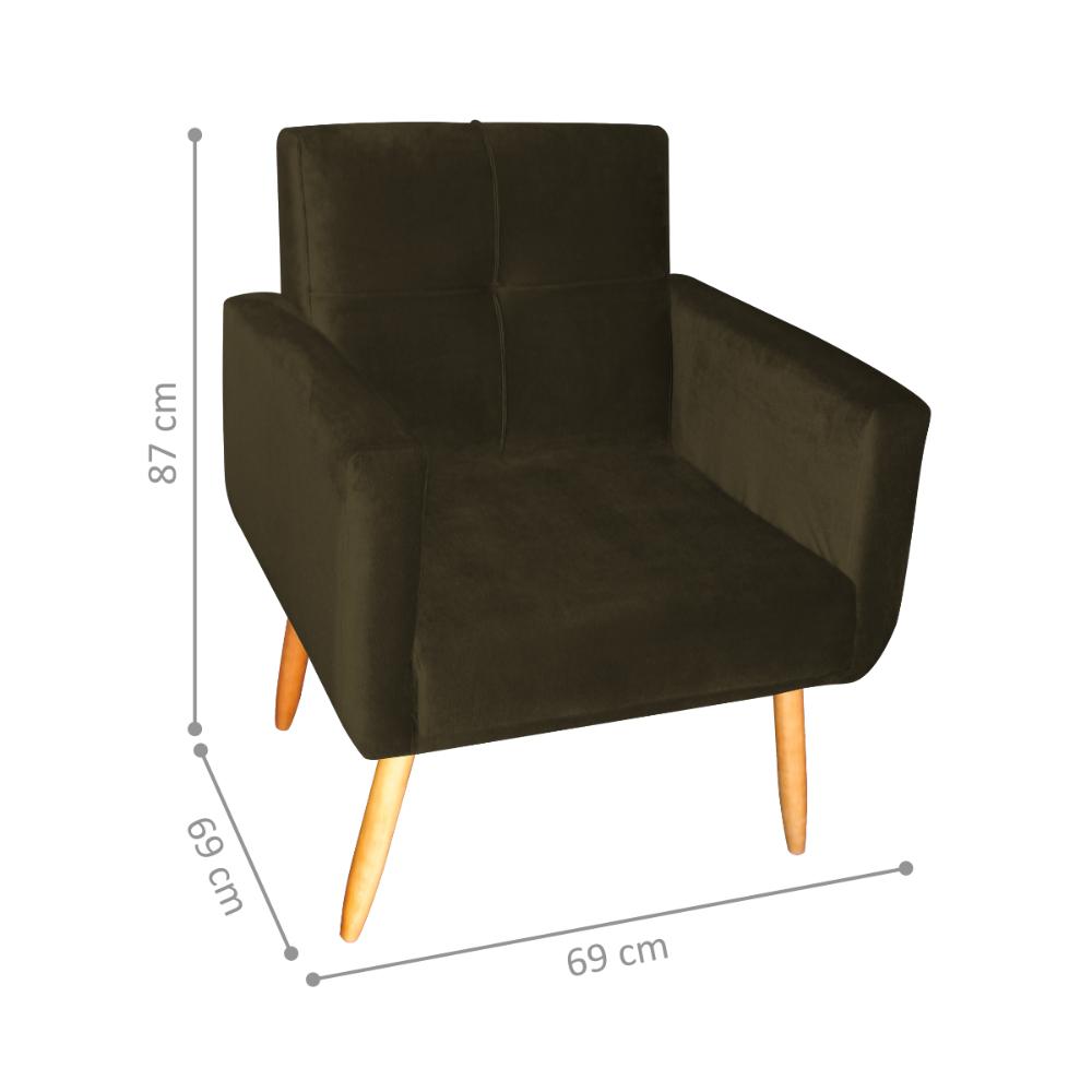 Poltrona Decorativa para Sala Lilian Veludo Turkey Marrom