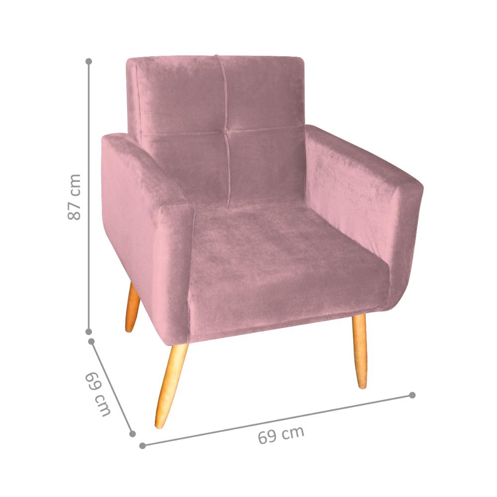 Poltrona Decorativa para Sala Lilian Veludo Turkey Rosa