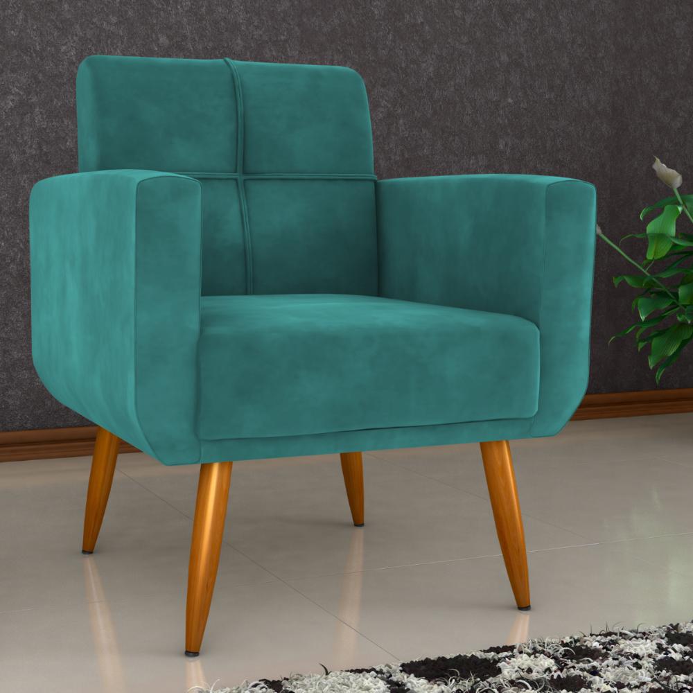 Poltrona Decorativa para Sala Lilian Veludo Verde Menta