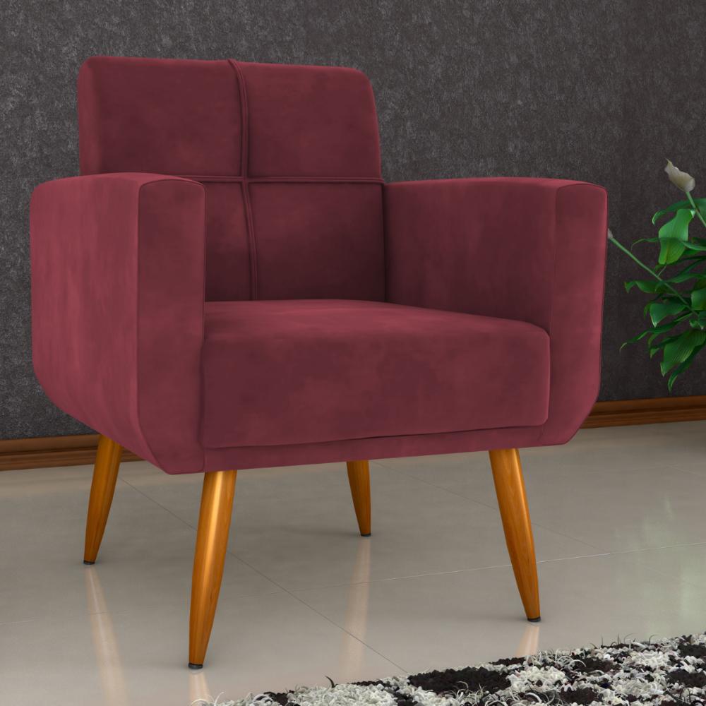 Poltrona Decorativa para Sala Lilian Veludo Vinho