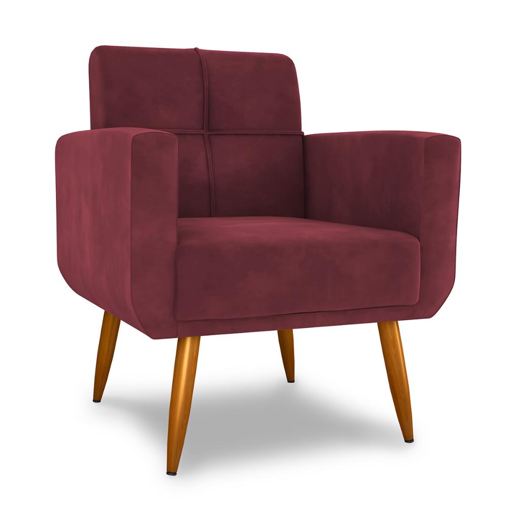 Poltrona Decorativa para Sala Lilian Veludo Vinho