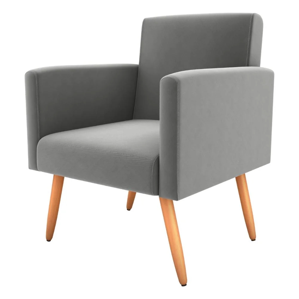 Poltrona Decorativa para Sala Luan Suede Cinza