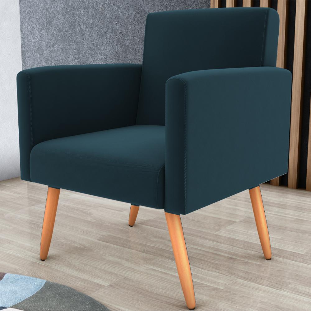Poltrona Decorativa para Sala Luan Suede Petróleo