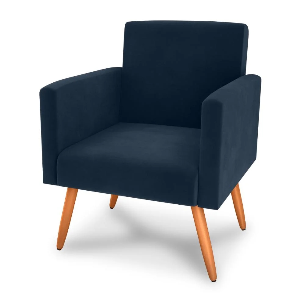 Poltrona Decorativa para Sala Luan Veludo Azul