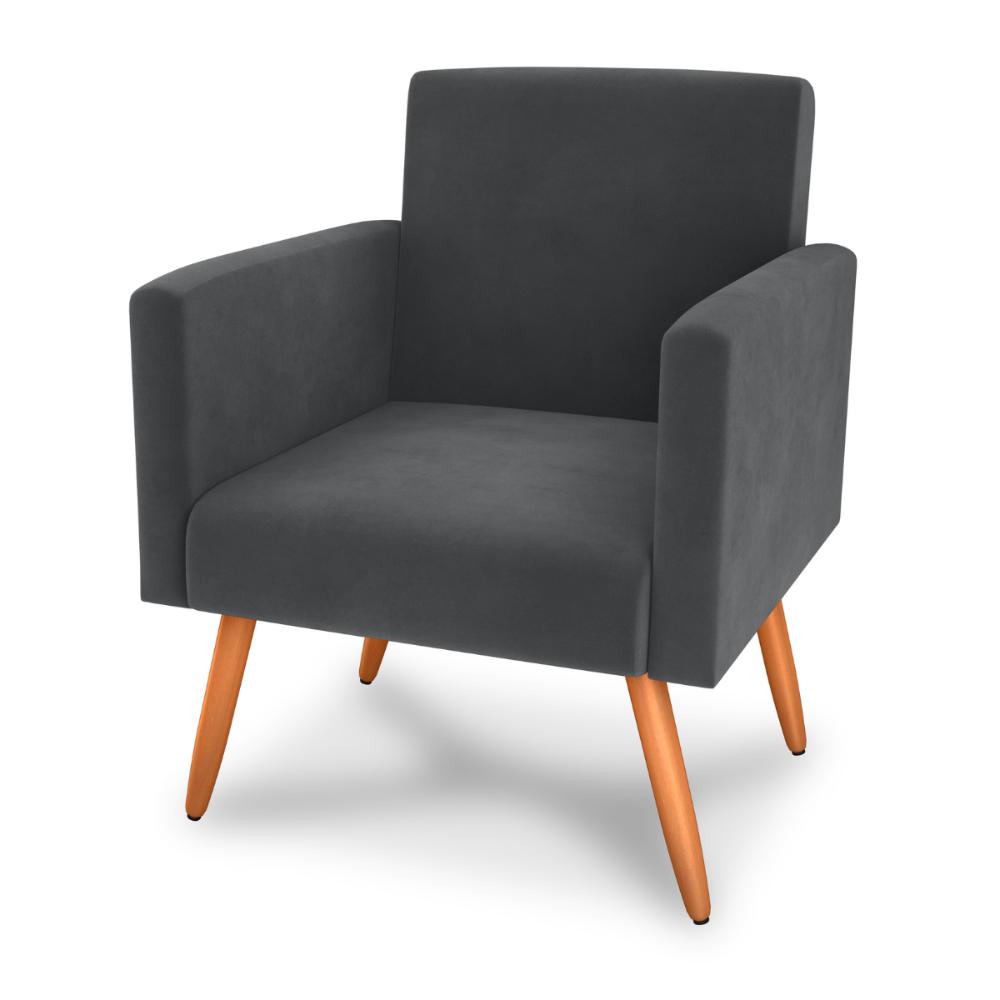Poltrona Decorativa para Sala Luan Veludo Cinza
