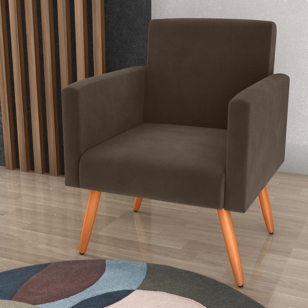 Poltrona Decorativa para Sala Luan Veludo Marrom