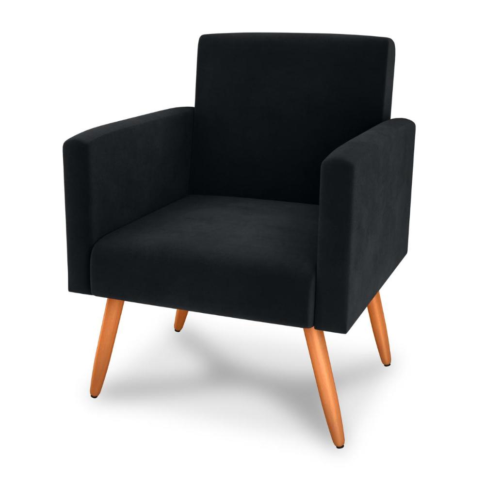 Poltrona Decorativa para Sala Luan Veludo Preto