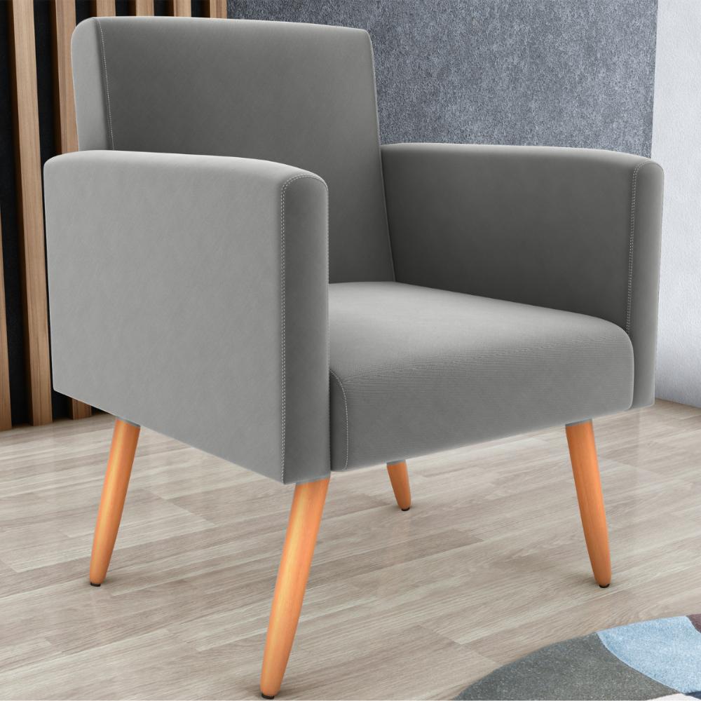 Poltrona Decorativa para Sala Pará Suede Cinza