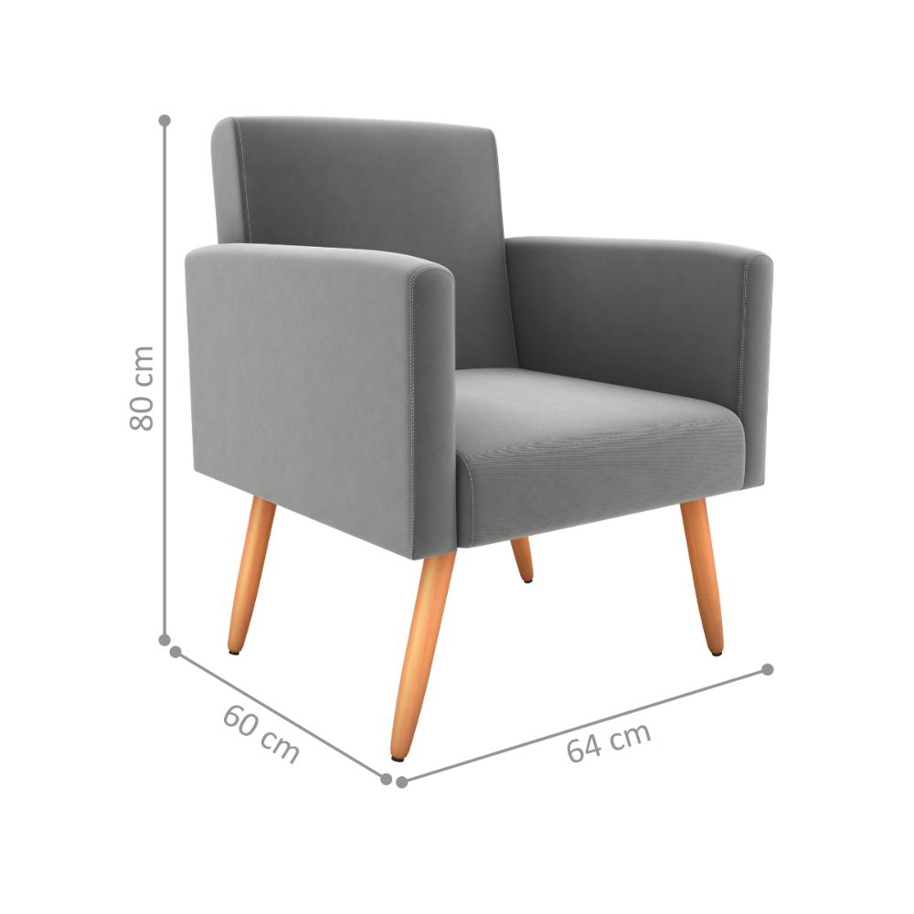 Poltrona Decorativa para Sala Pará Suede Cinza