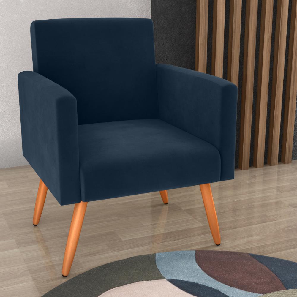 Poltrona Decorativa para Sala Pará Veludo Azul