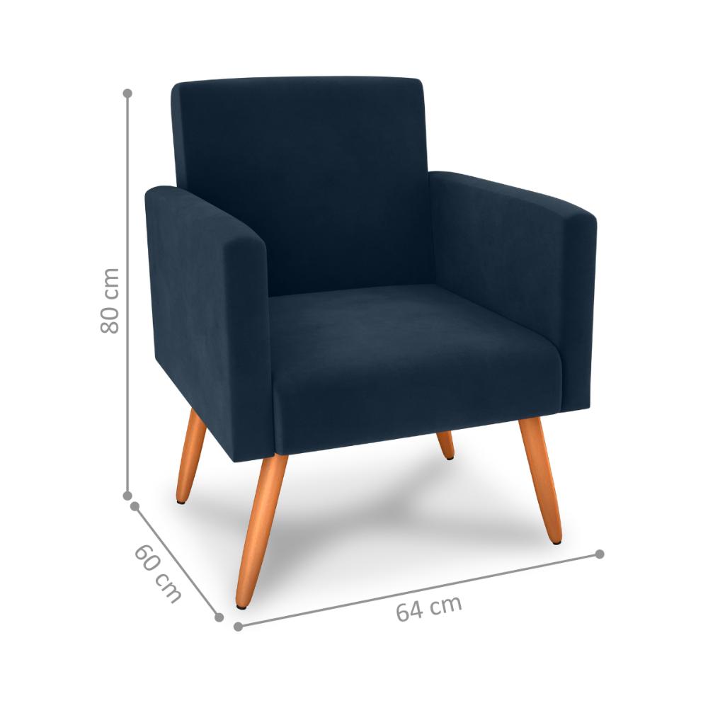 Poltrona Decorativa para Sala Pará Veludo Azul