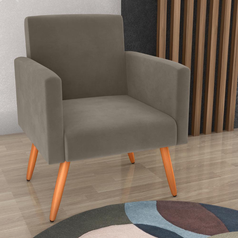 Poltrona Decorativa para Sala Pará Veludo Cappuccino