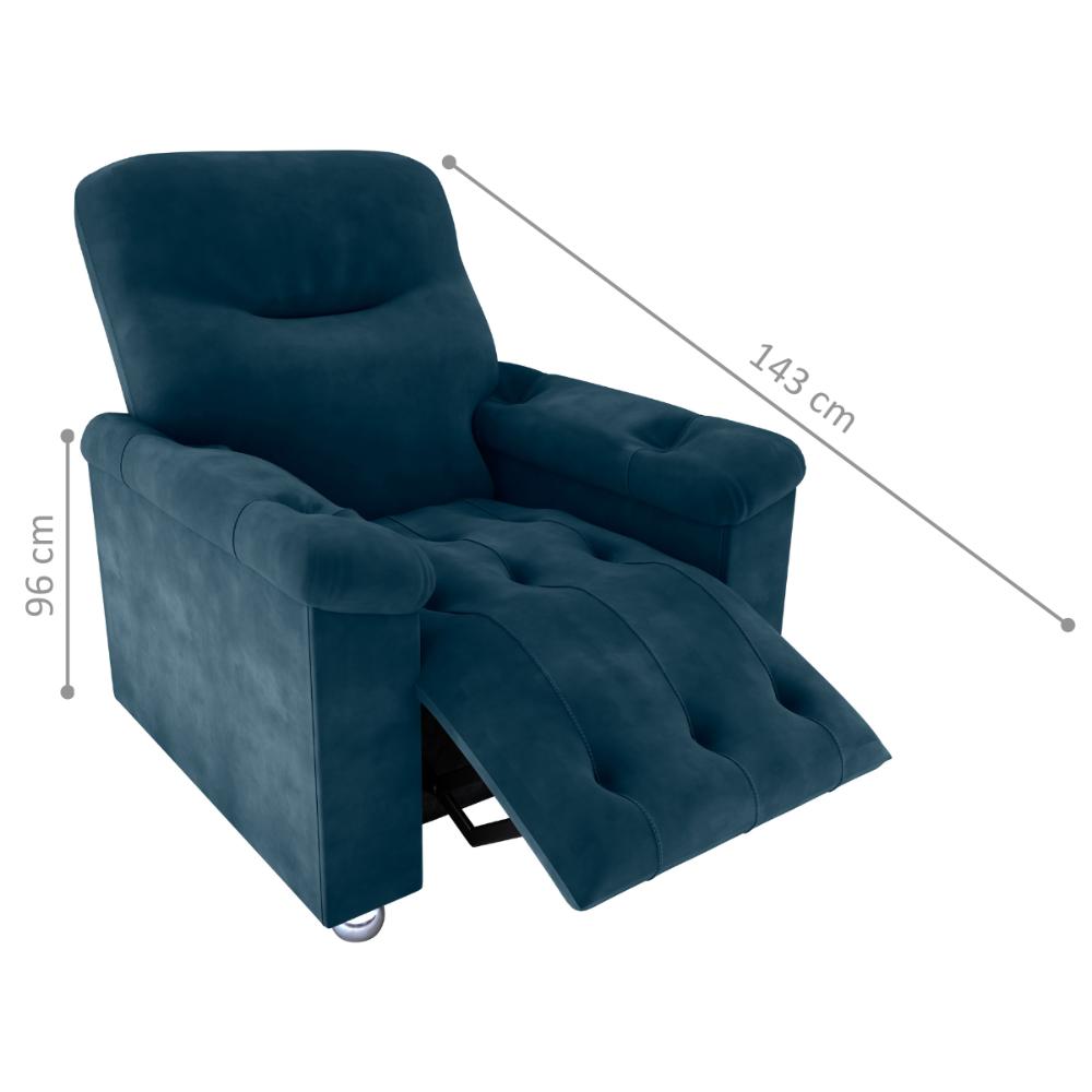 Poltrona Reclinável  Papai Bristol Veludo Azul