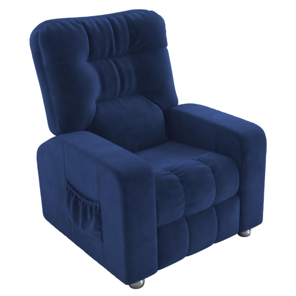 Poltrona Reclinável Almofada Derby Veludo Azul