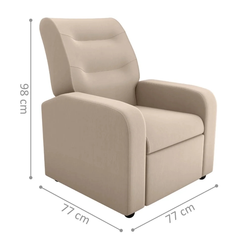 Poltrona Reclinável Decorativa Sophia Veludo Light Bege