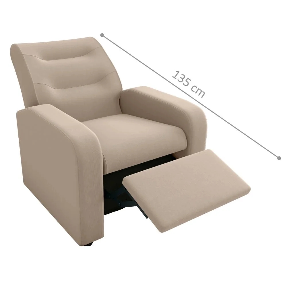 Poltrona Reclinável Decorativa Sophia Veludo Light Bege