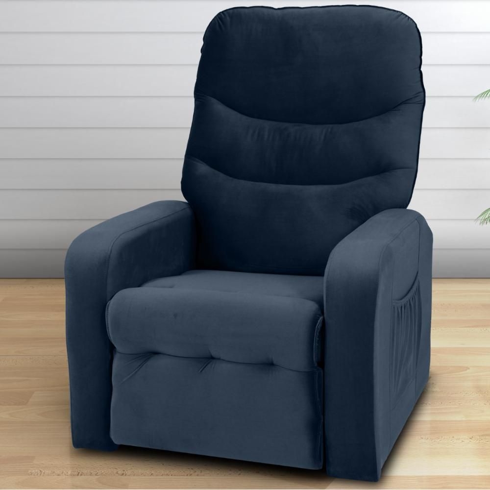 Poltrona Reclinável para Sala Egito Veludo Azul