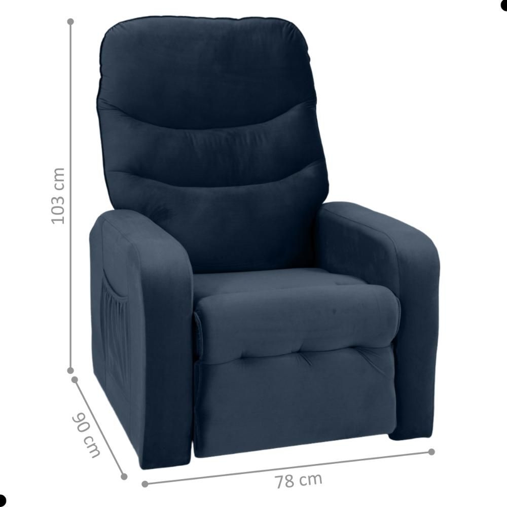 Poltrona Reclinável para Sala Egito Veludo Azul