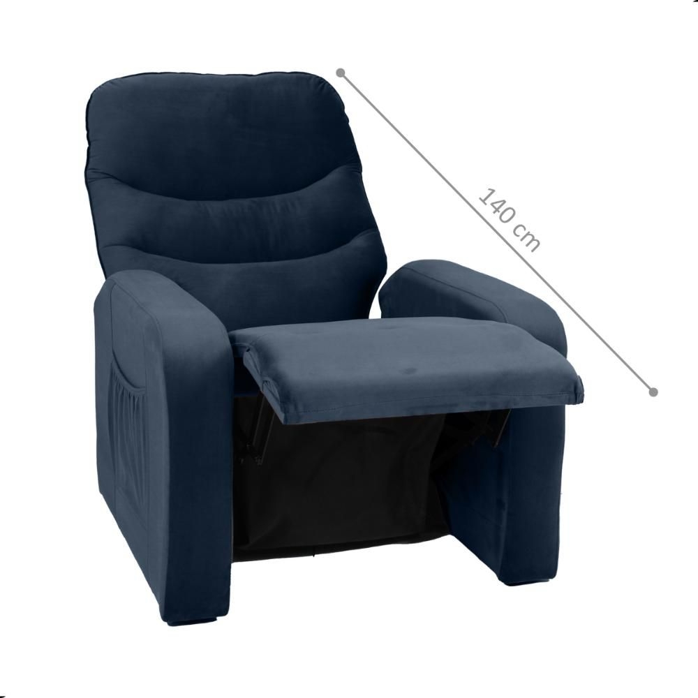 Poltrona Reclinável para Sala Egito Veludo Azul