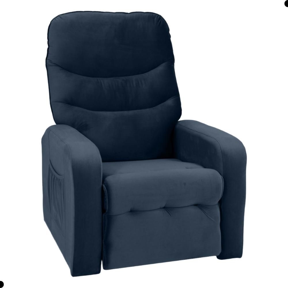 Poltrona Reclinável para Sala Egito Veludo Azul