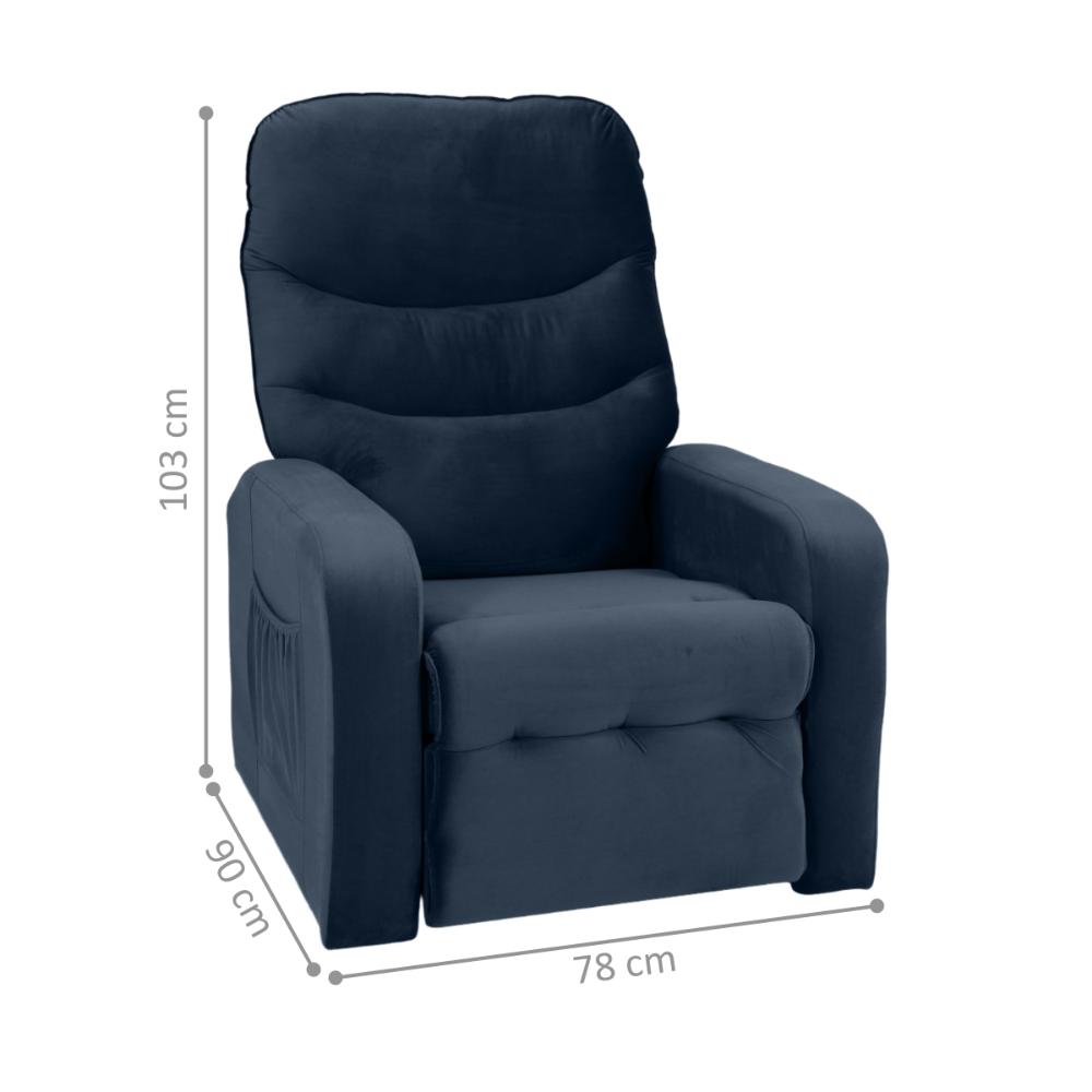 Poltrona Reclinável para Sala Parga Veludo Azul