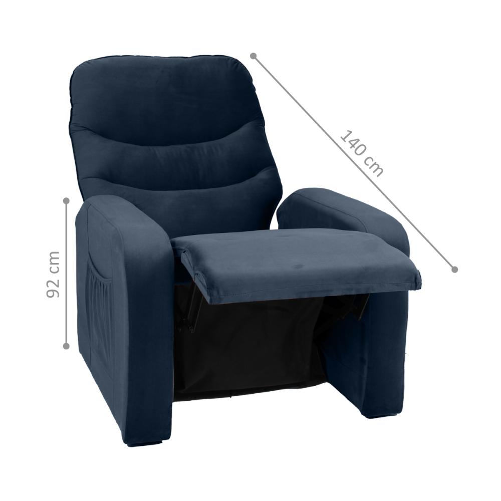 Poltrona Reclinável para Sala Parga Veludo Azul
