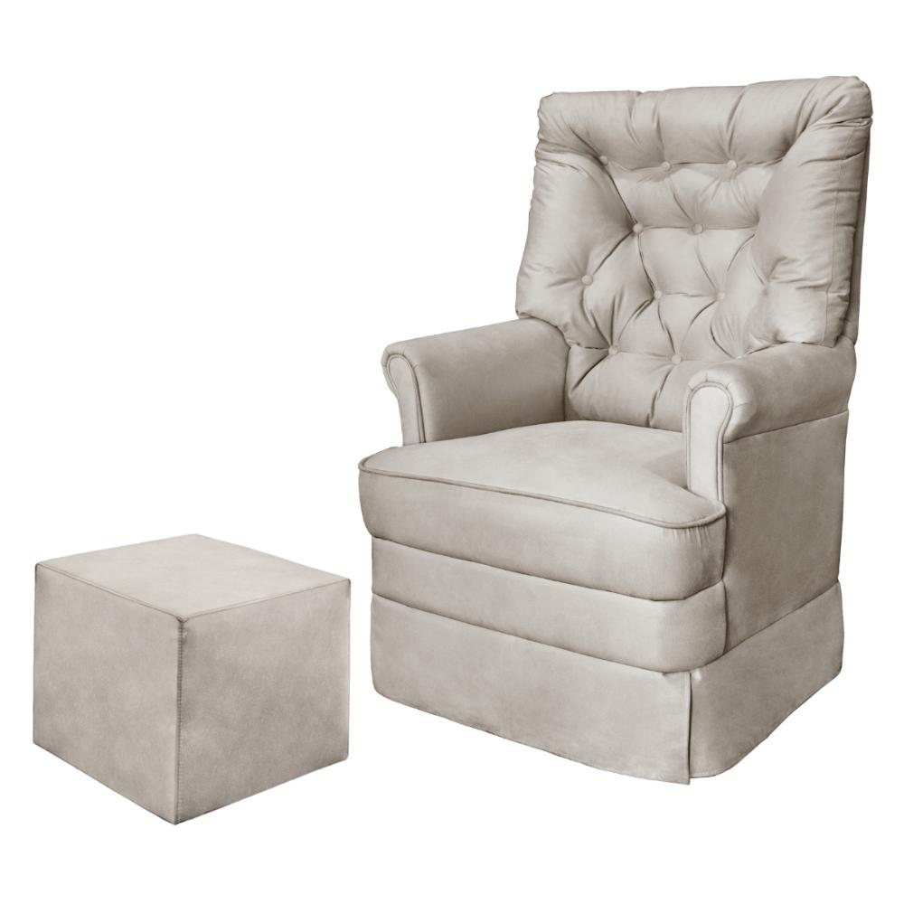 Poltrona com Puff Maternidade Chile Suede Bege