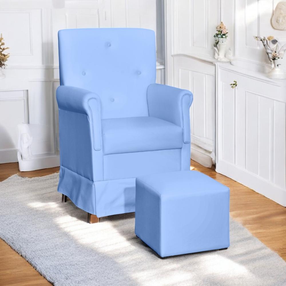 Poltrona de Amamentação com Puff Atenas Corino Azul Bebe