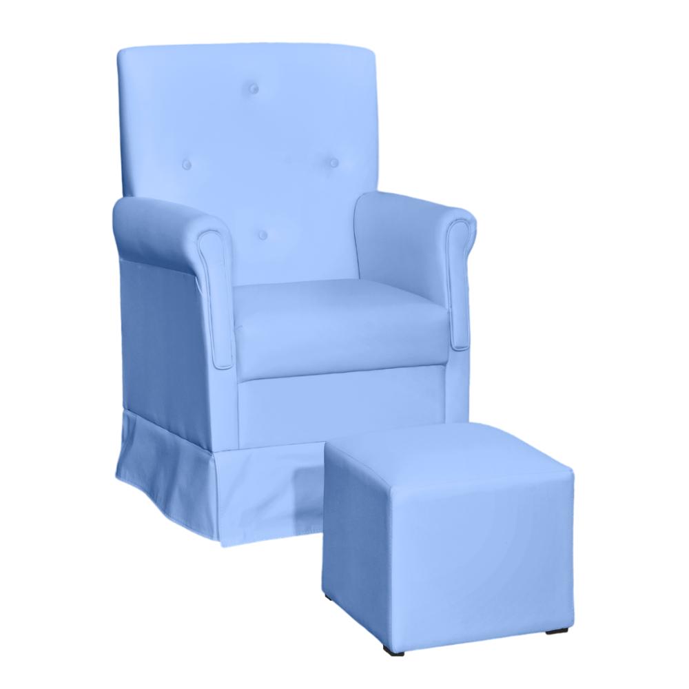 Poltrona de Amamentação com Puff Atenas Corino Azul Bebe