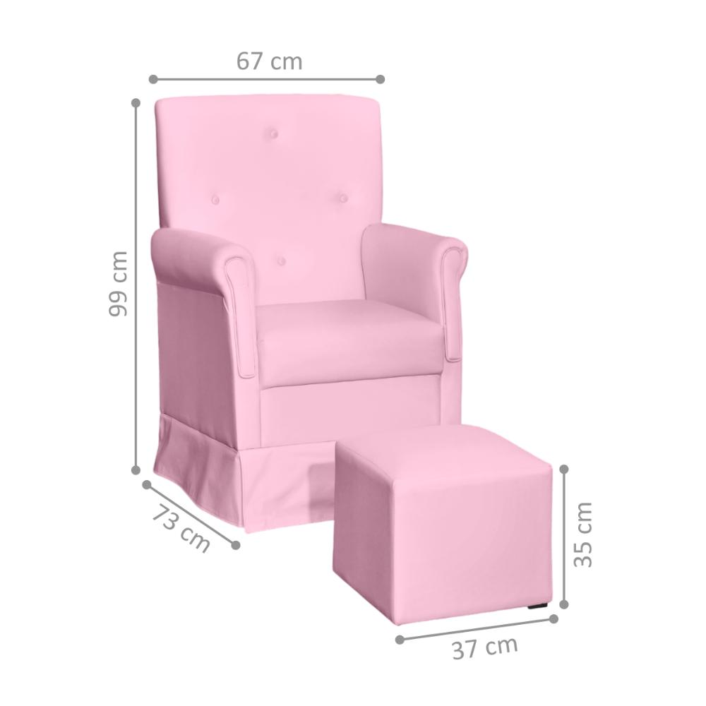 Poltrona de Amamentação com Puff Atenas Corino Rosa