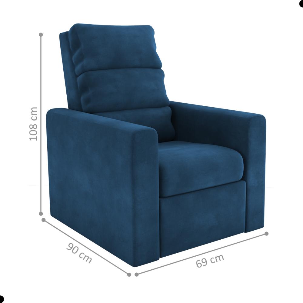 Poltrona do Papai Reclinável Maia Veludo Azul