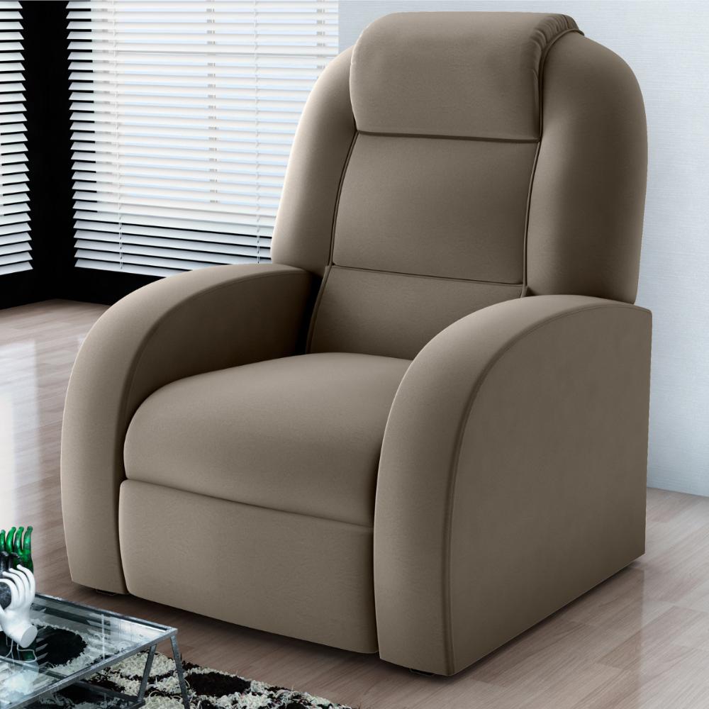 Poltrona para Sala Reclinável Larry Veludo Cappuccino