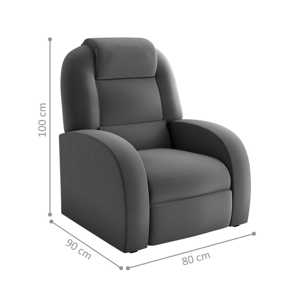 Poltrona para Sala Reclinável Larry Veludo Cinza