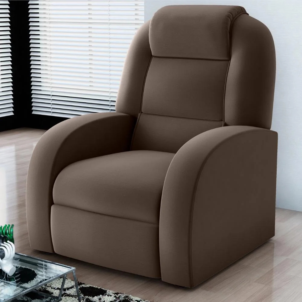 Poltrona para Sala Reclinável Larry Veludo Marrom