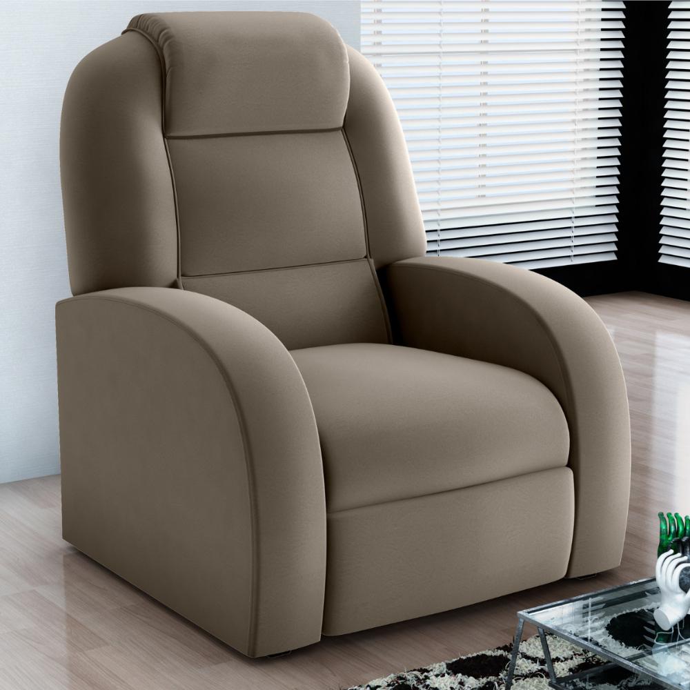 Poltrona para Sala Reclinável Roma Veludo Cappuccino