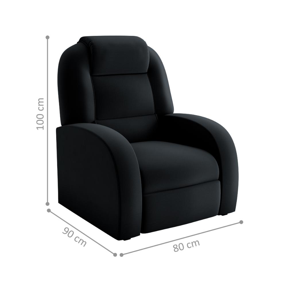 Poltrona para Sala Reclinável Roma Veludo Inca Preto