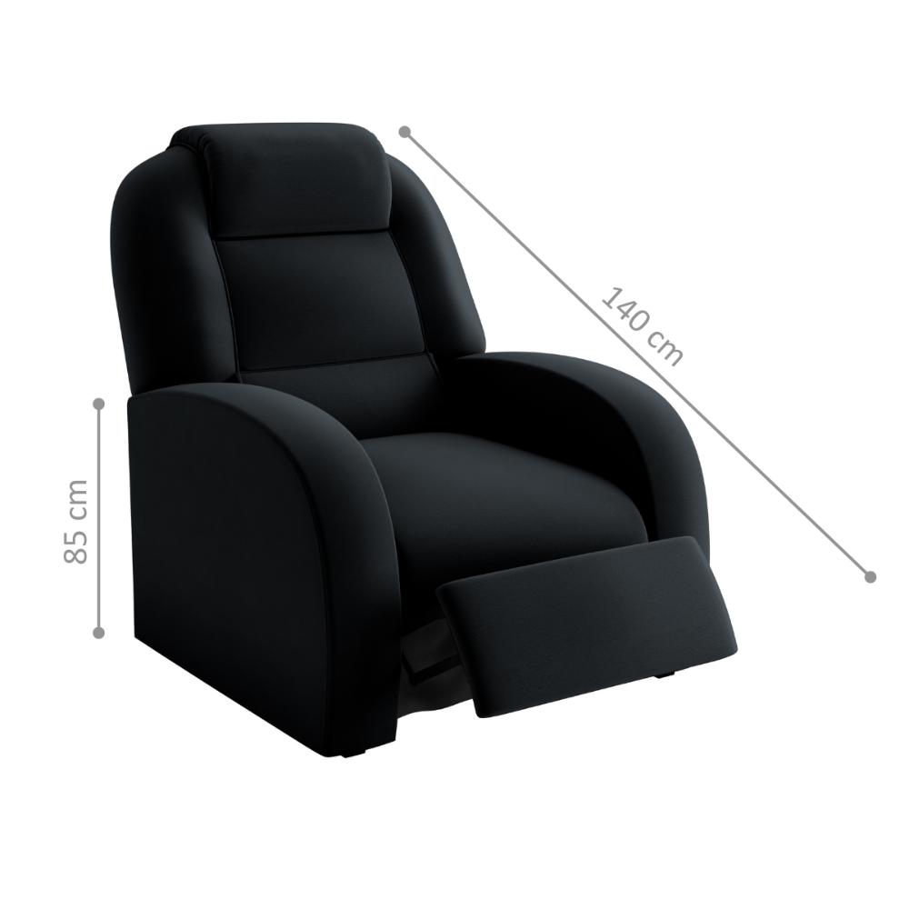 Poltrona para Sala Reclinável Roma Veludo Inca Preto