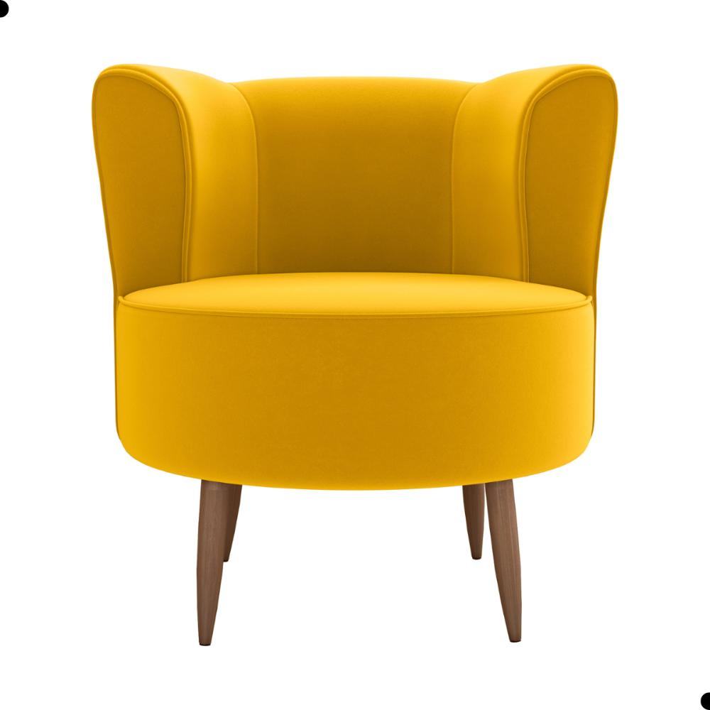 Poltrona para Sala de Recepção Bela Veludo Amarelo