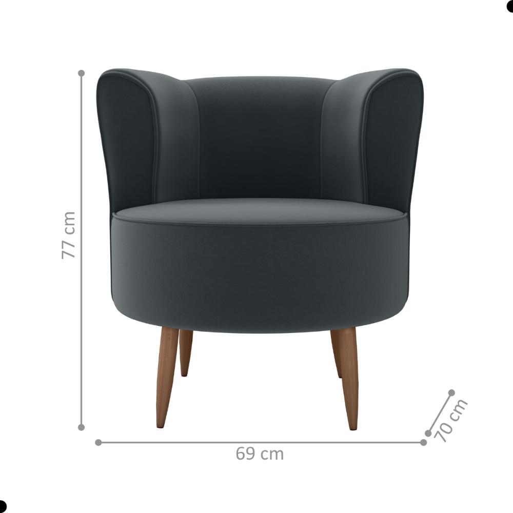 Poltrona para Sala de Recepção Bela Veludo Cinza