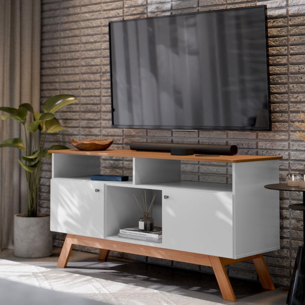 Rack para TV com 3 Nichos Manchester Branco Nature