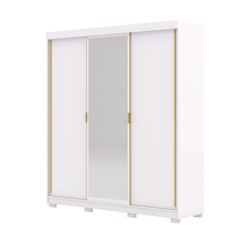 Roupeiro 3 Portas Correr Espelho Libéria Branco Camarim