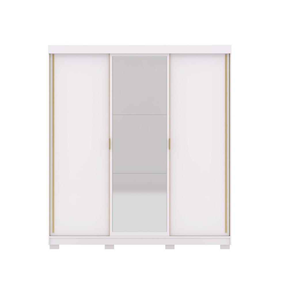 Roupeiro 3 Portas Correr Espelho Libéria Branco Camarim